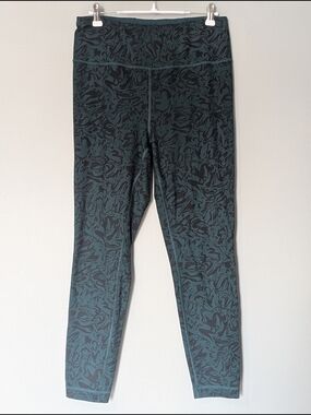 Athletic Works Patterned Teal & Black High-Waist Leggings Women's